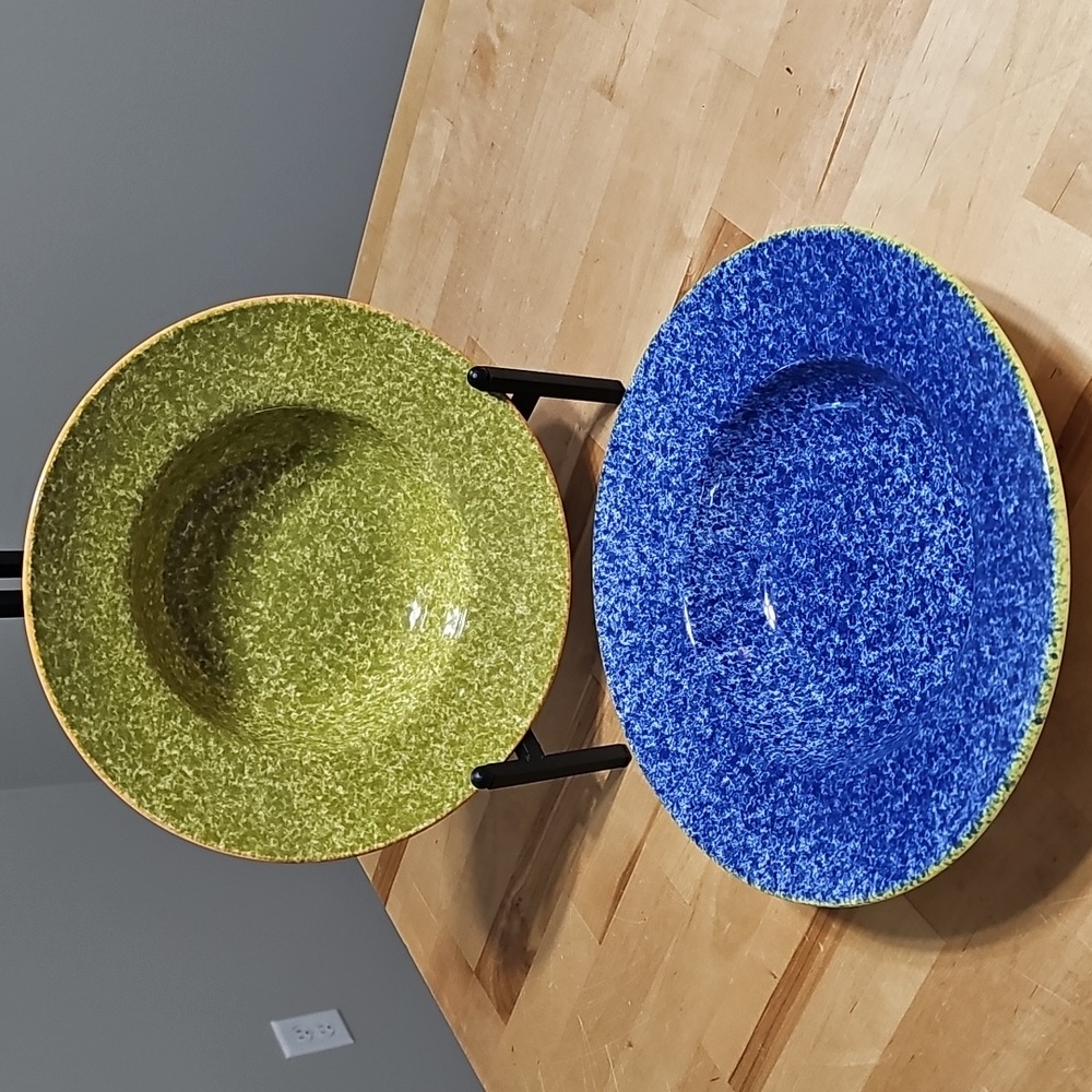 🥗 Set of 2 Large 11" Pasta Bowls Blue & Green
